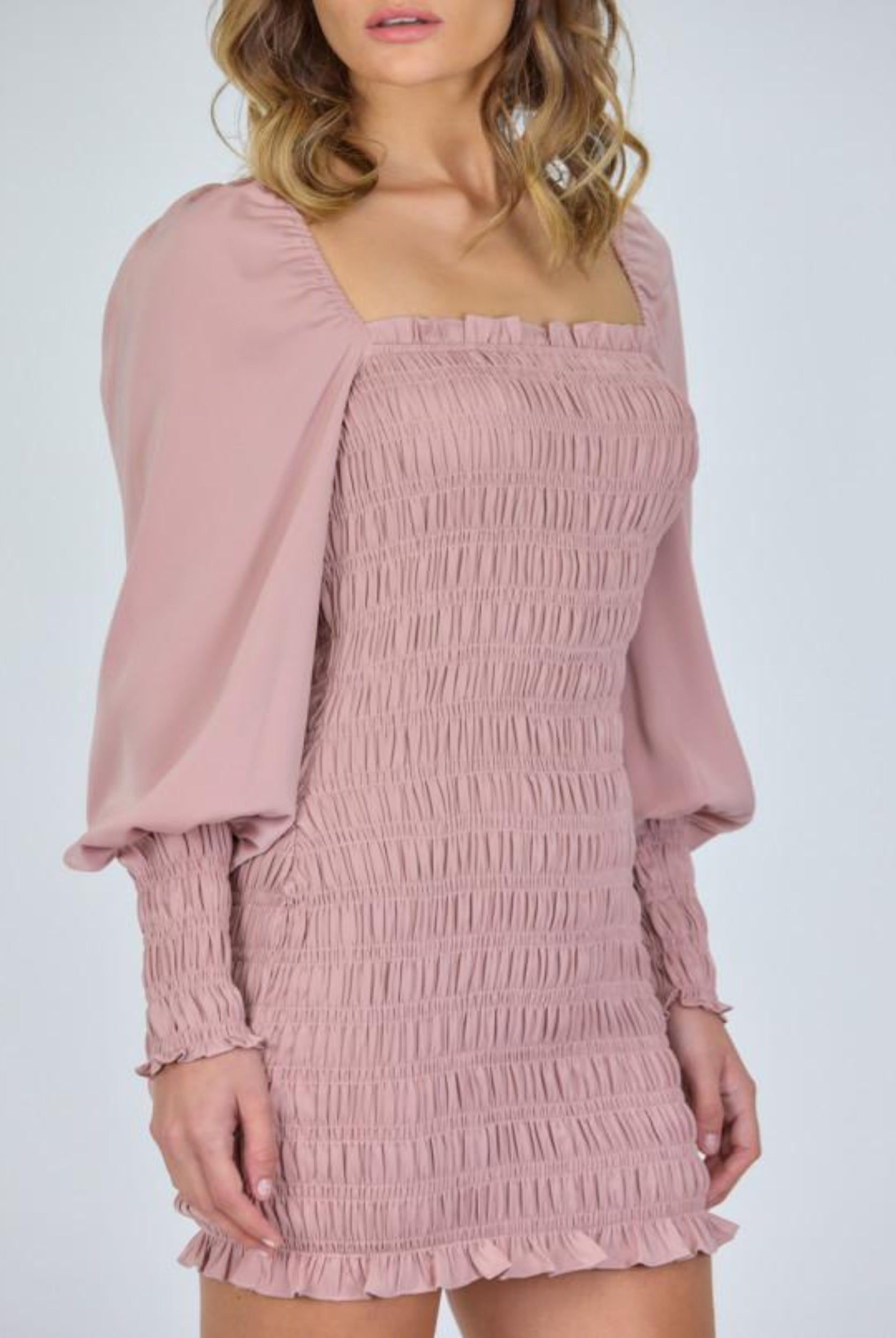 Pink Shirred Mini Dress