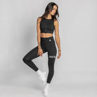 Classic Black Active Legging with white logo from Infamous Active at She Creates Stories.