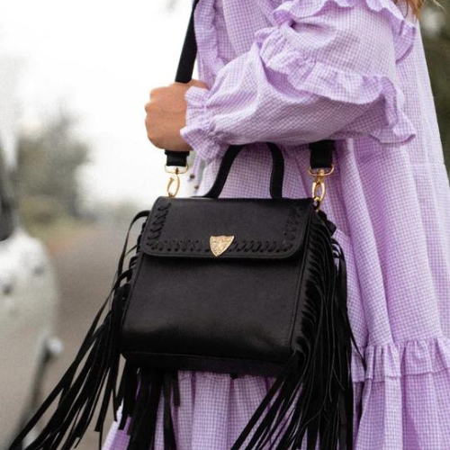 Mahli the Label black fringed bag