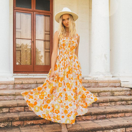Model wearing the Orla print Maxi Dress from Paper Heart