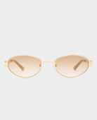 Gold-framed sunglasses with gold lenses on a white background