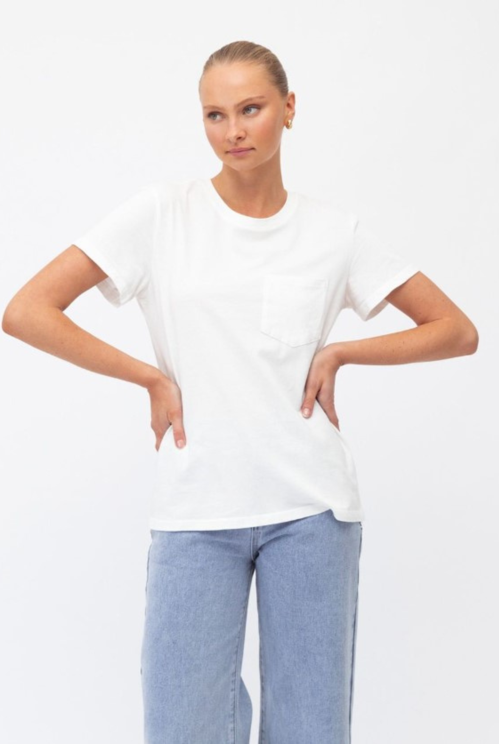 White tee with pocket detail on front from Paper Heart