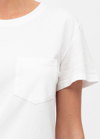 White tee with pocket detail on front from Paper Heart