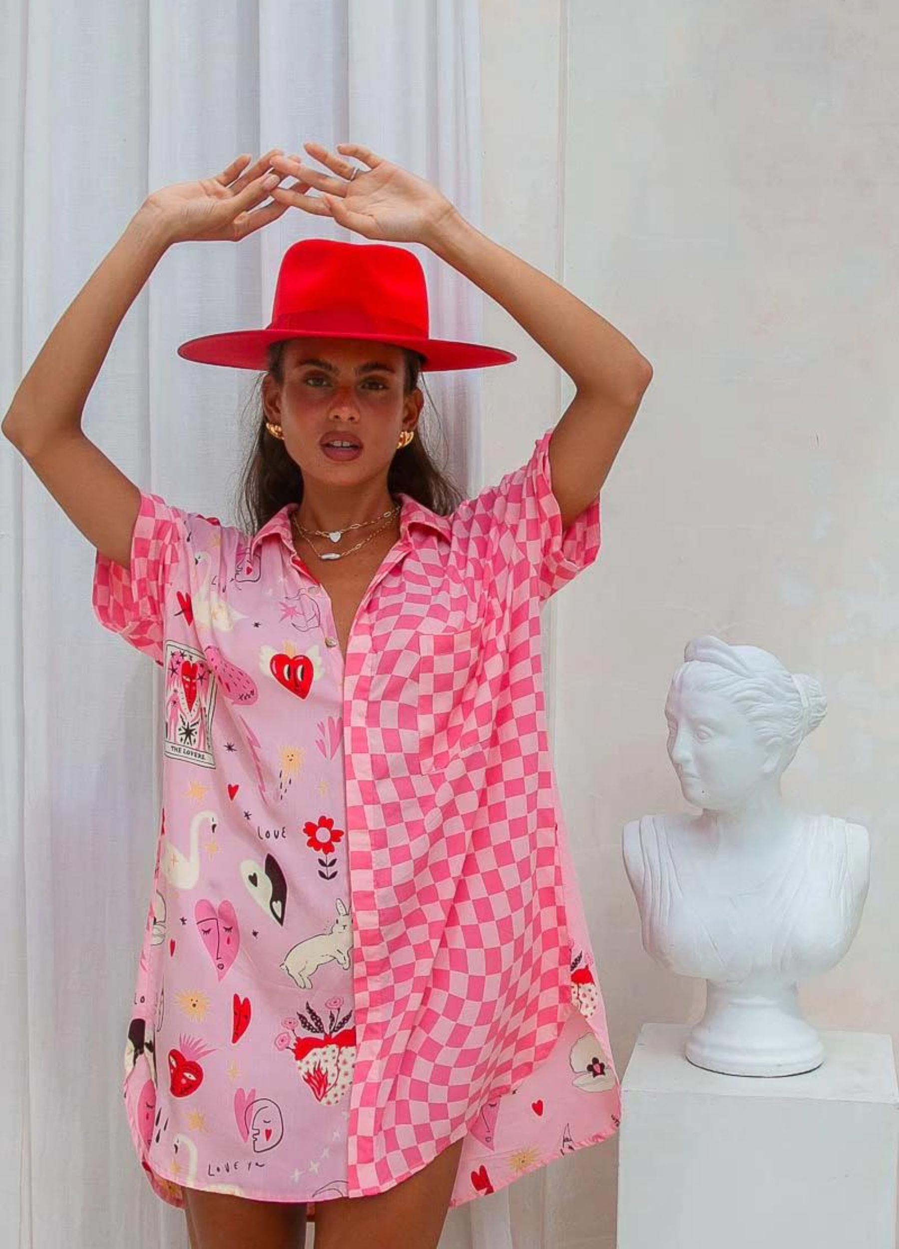 Palm Collective Spliced Shirt Dress in pink print