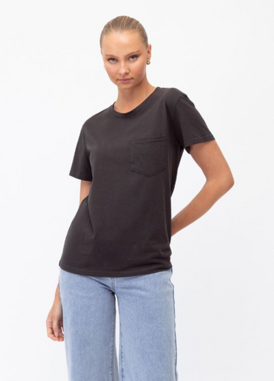 Paper Heart - Short Sleeve Casual Pocket Tee - Washed Black