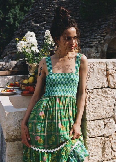 Flora Gown citrus crush dress with tie back detail