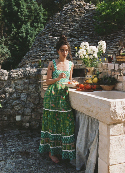 Flora Gown citrus crush dress with tie back detail