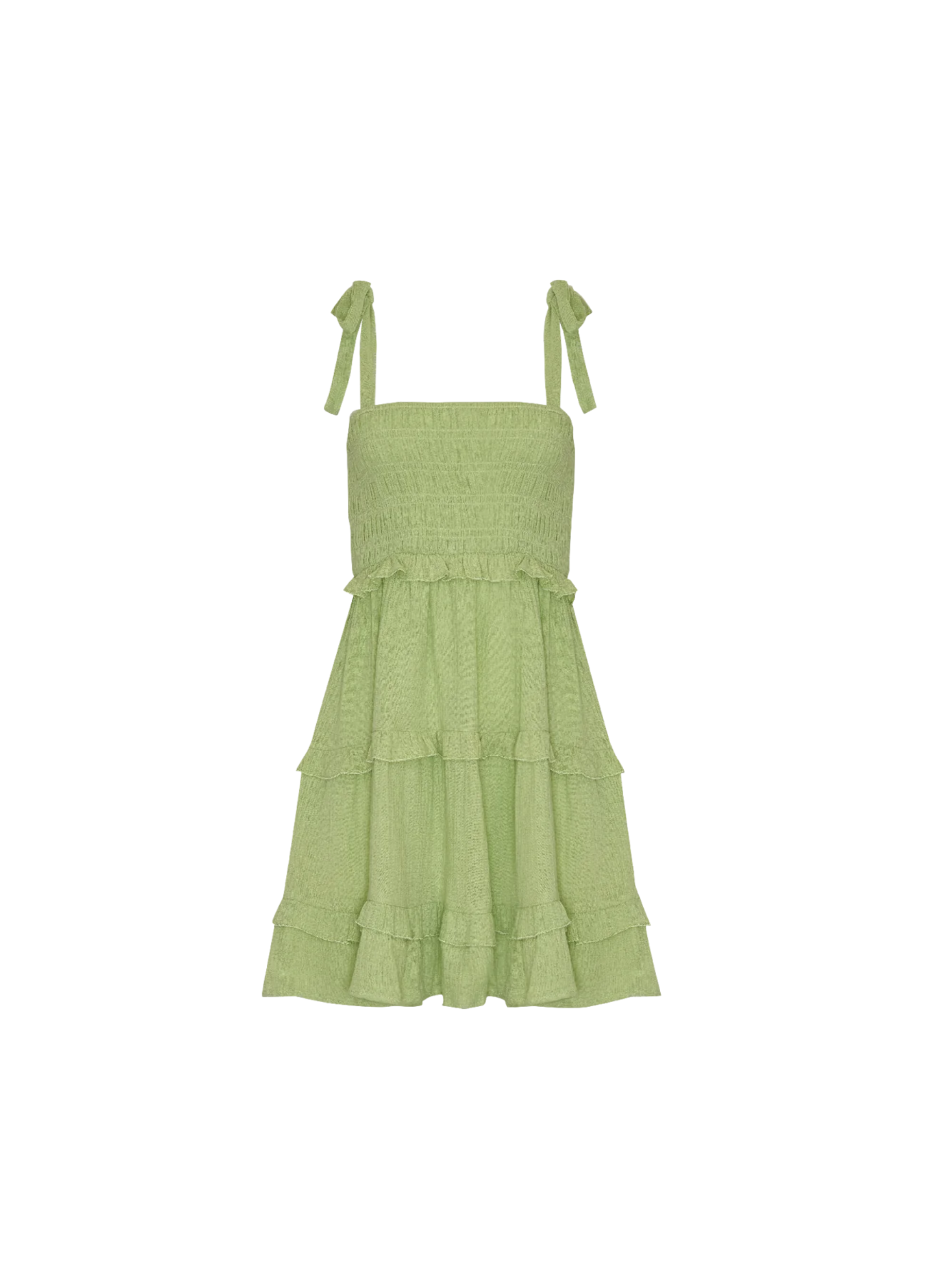 Strappy pale green mini dress with tie shoulders