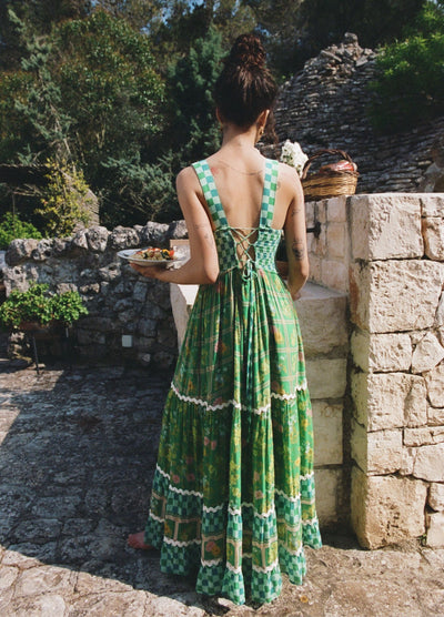 Flora Gown citrus crush dress with tie back detail