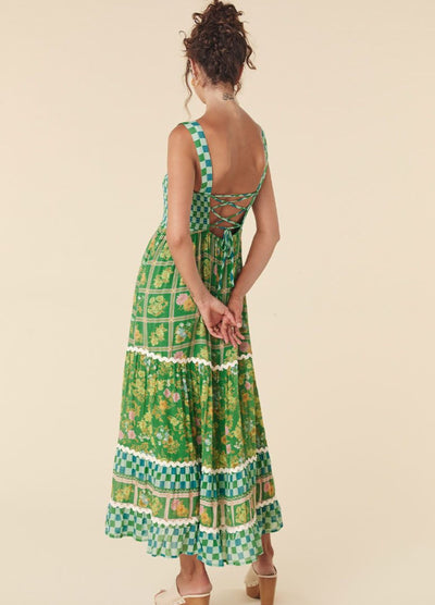 Flora Gown citrus crush dress with tie back detail