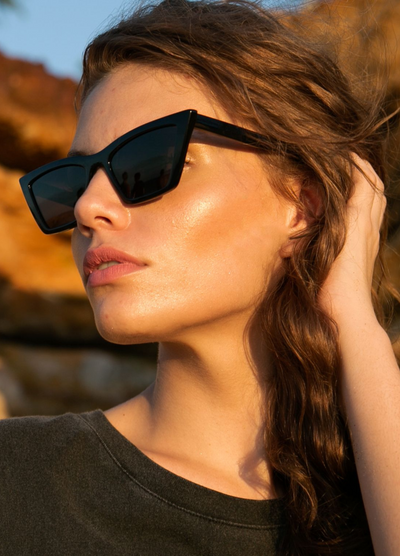 Model wearing the Lizette Sunglasses from Reality Eyewear