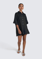 ESTL Black relaxed fit playsuit with shell buttons and a half sleeve