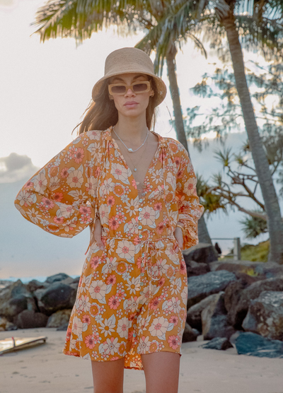 Model wearing the Vintage Days dress from Palm Collective