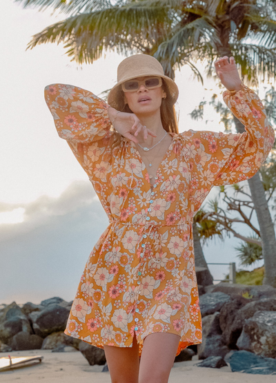 Model wearing the Vintage Days dress from Palm Collective
