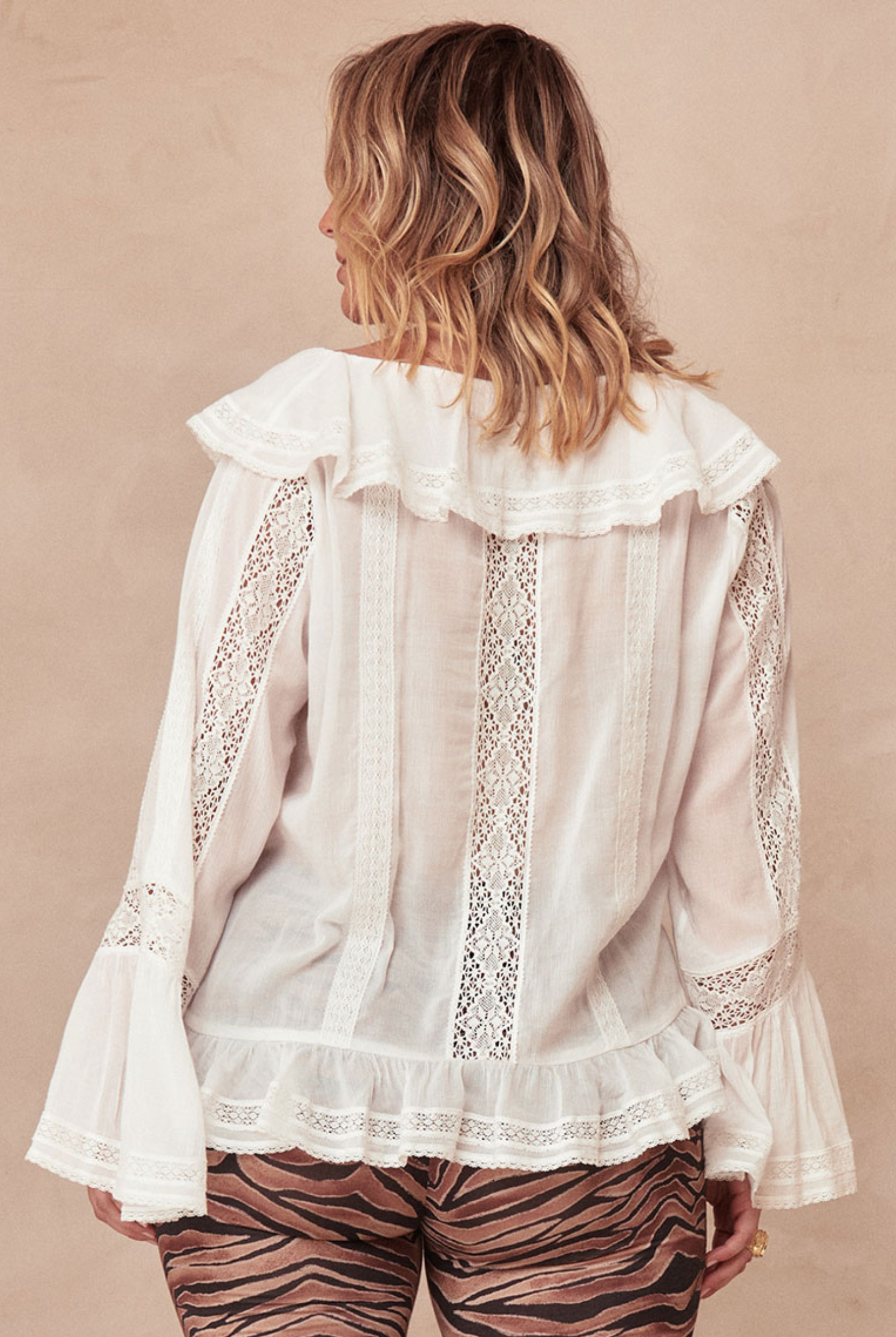 Spell Fleur Lace Frill Blouse in white