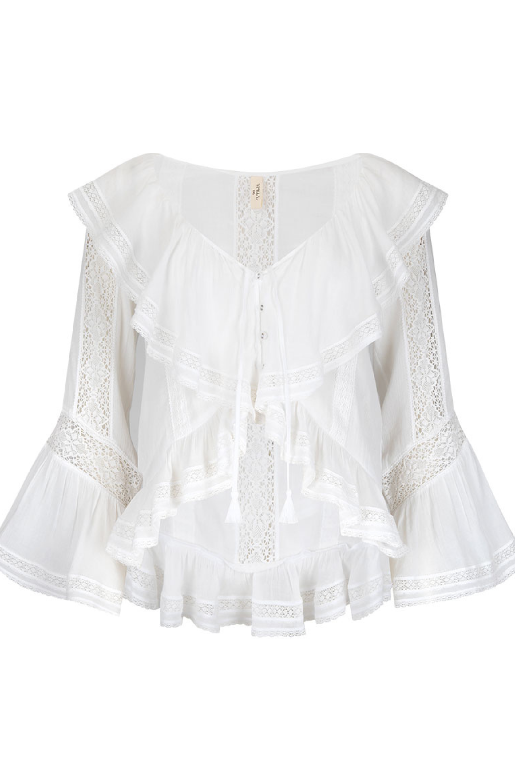 Spell Fleur Lace Frill Blouse in white