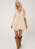 Fleur Flutter Sleeve Mini Dress by Spell in Macaroon