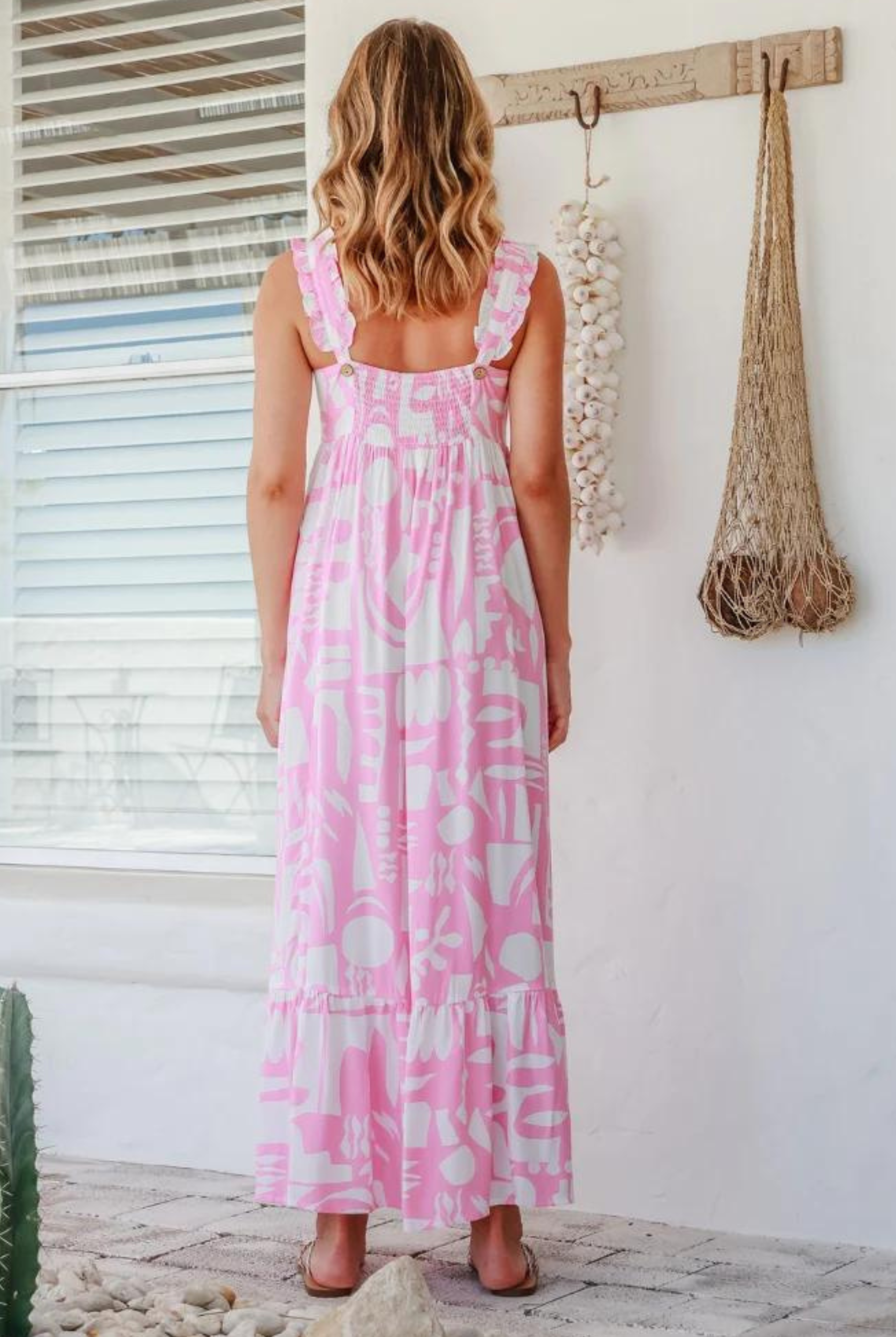 Pink and white geometric printed maxi dress from Label of Love