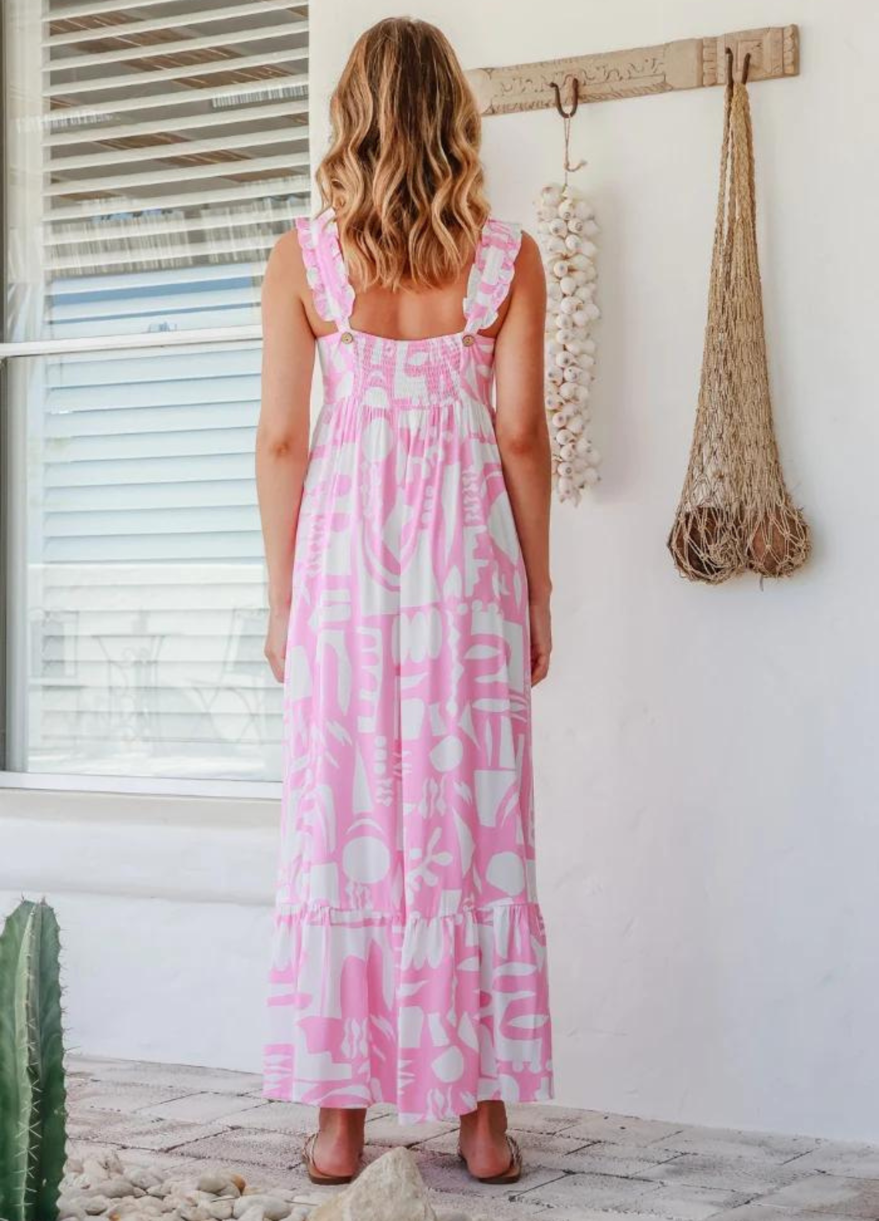 Pink and white geometric printed maxi dress from Label of Love