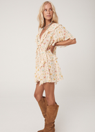 Fleur Flutter Sleeve Mini Dress by Spell in Macaroon