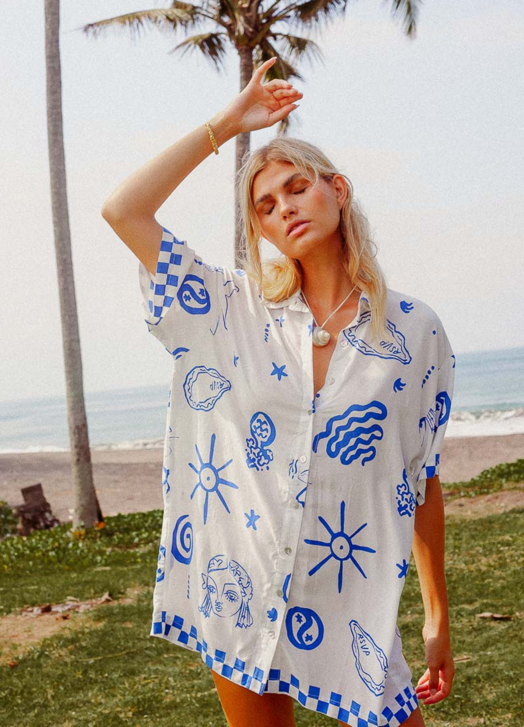 Blue Bae Shirt Dress from Palm Collective button through rayon fabric