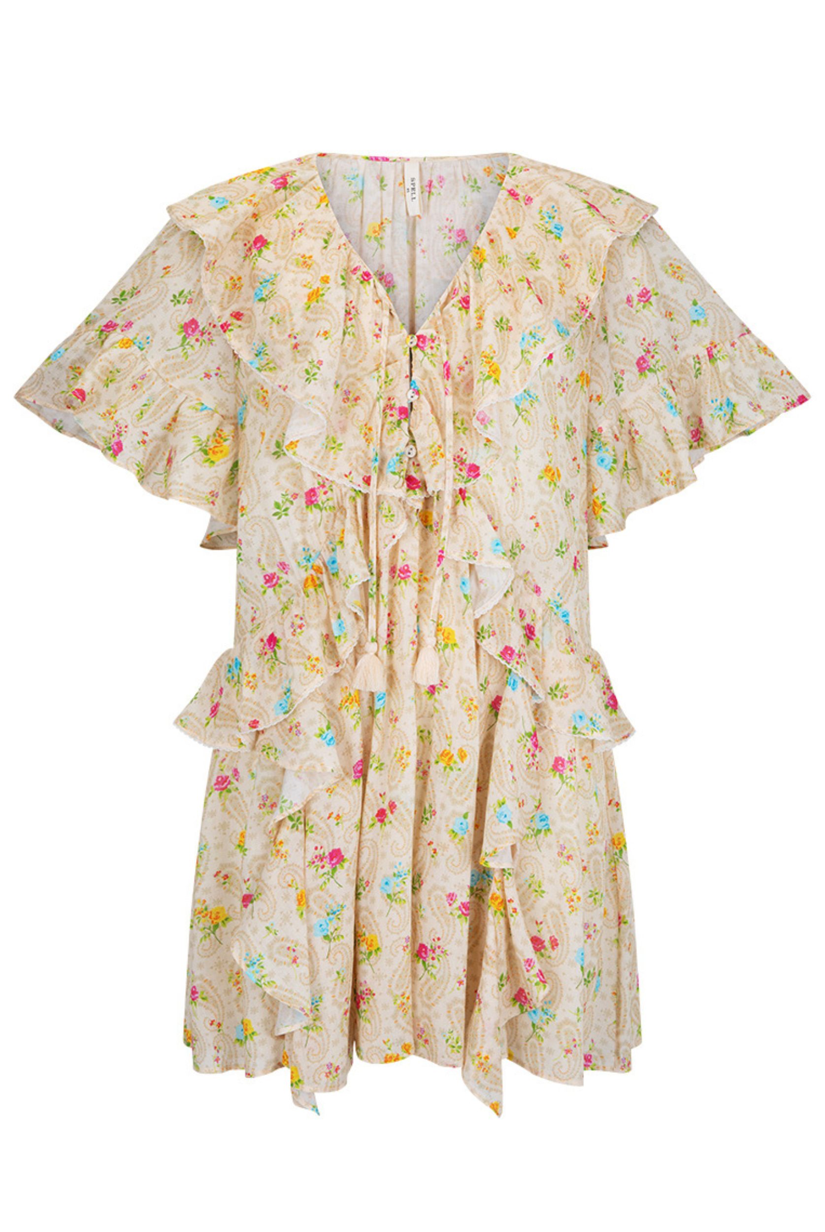 Fleur Flutter Sleeve Mini Dress by Spell in Macaroon