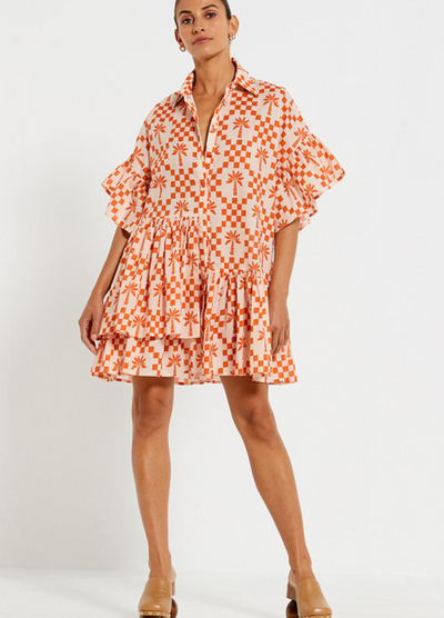 Bohemian Traders - Mid Sleeve Genoa Mini Dress - Palm Check