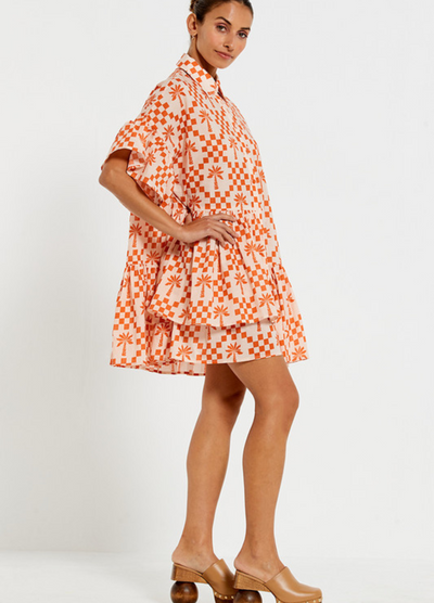 Bohemian Traders - Mid Sleeve Genoa Mini Dress - Palm Check