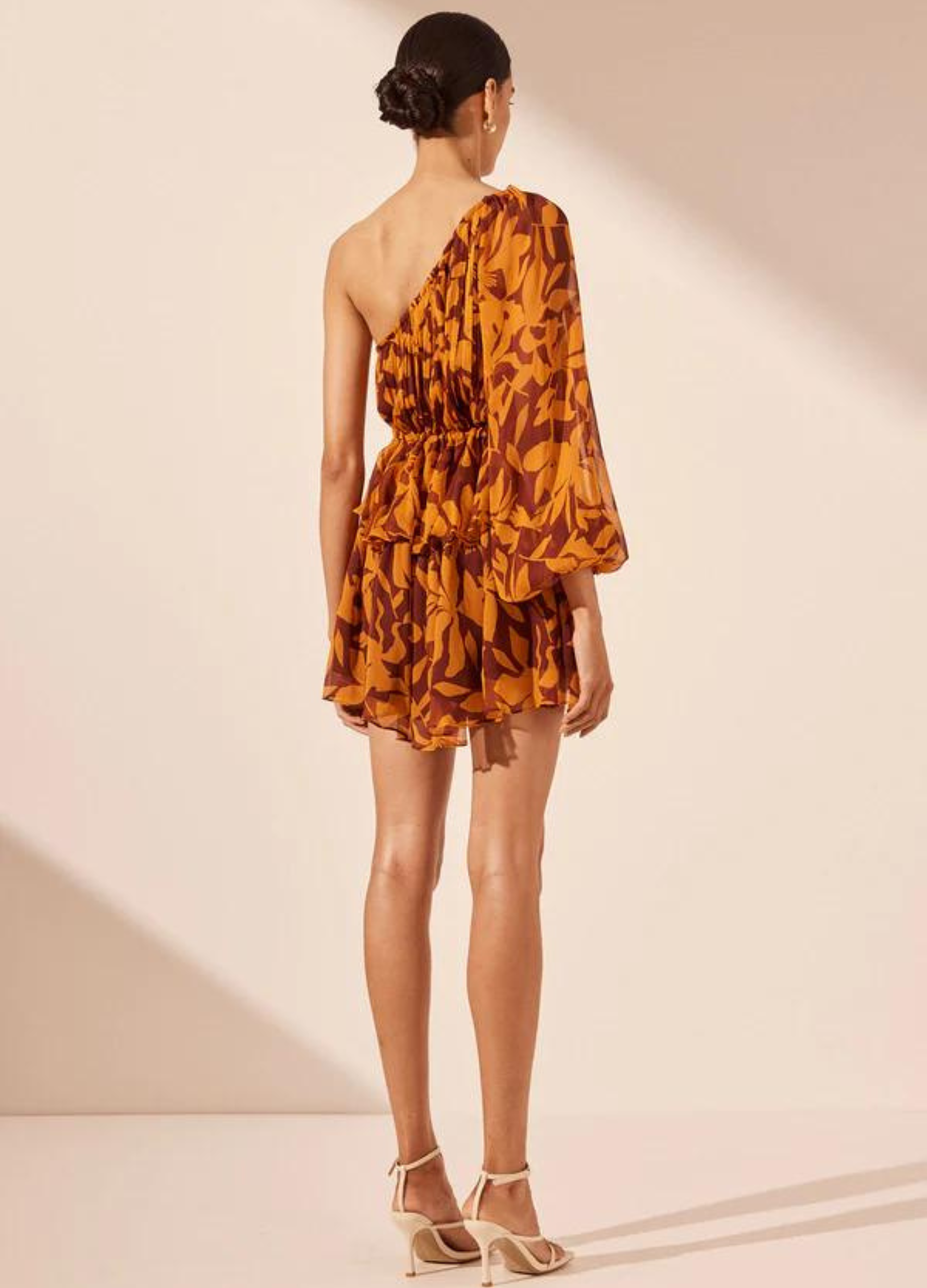 One shoulder ruffle dress in floral print from Shona Joy