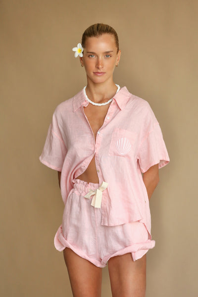 LINEN SET IN DUSTY ROSE WITH SHORT SLEEVE