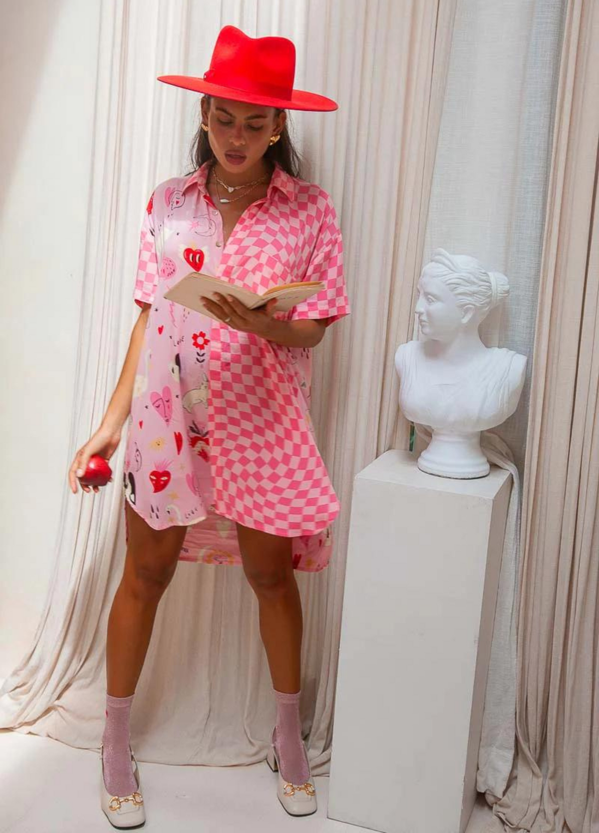 Palm Collective Spliced Shirt Dress in pink print