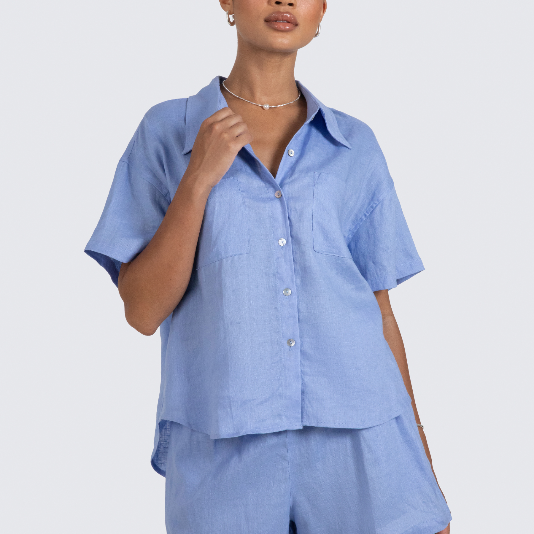 ESTL - Short Sleeve Lucinda Linen Shirt - Cornflower