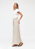 Neutral soft pant with elasticated waistband and self ties