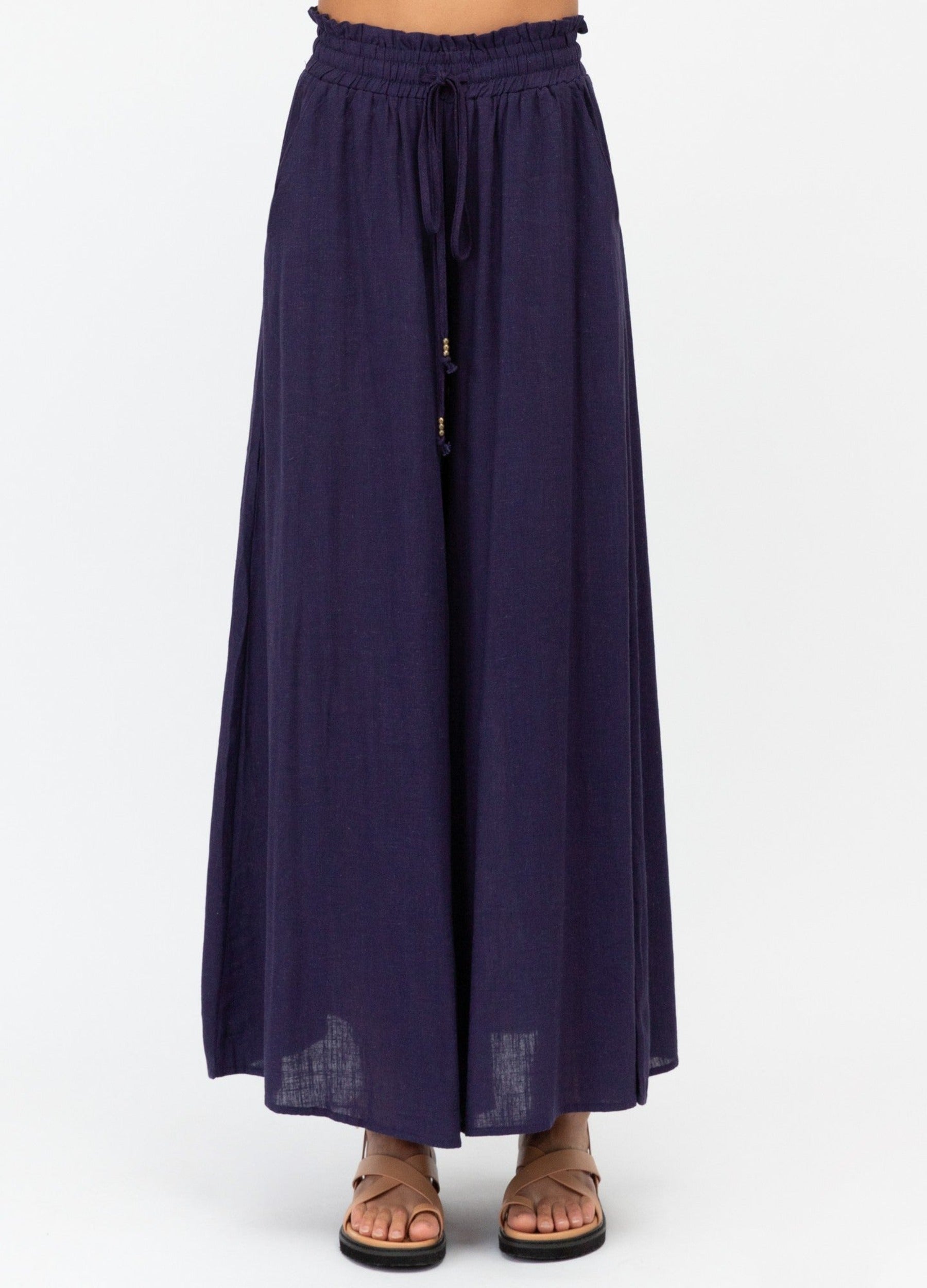 Navy Blue wide leg pant with elasticated waistband