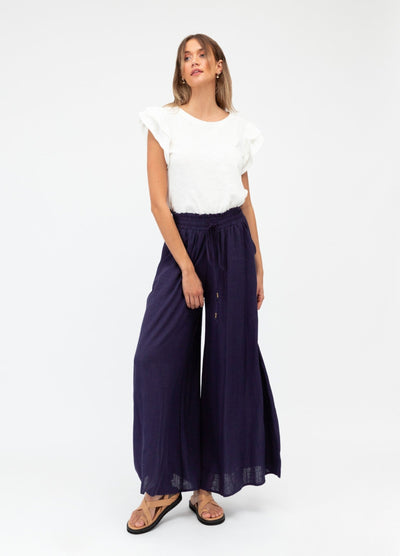 Navy Blue wide leg pant with elasticated waistband