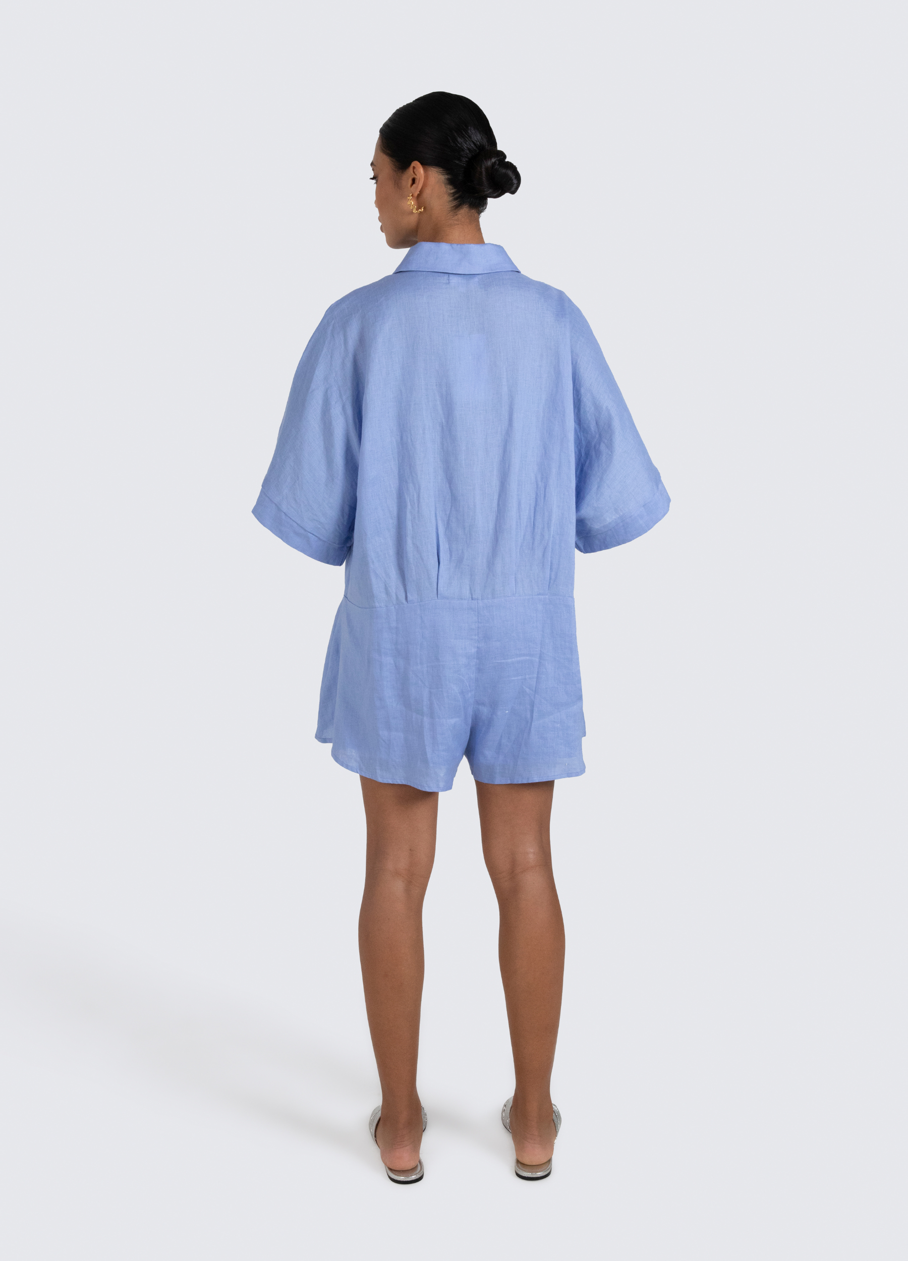 Pixie Linen Playsuit with shell buttons 