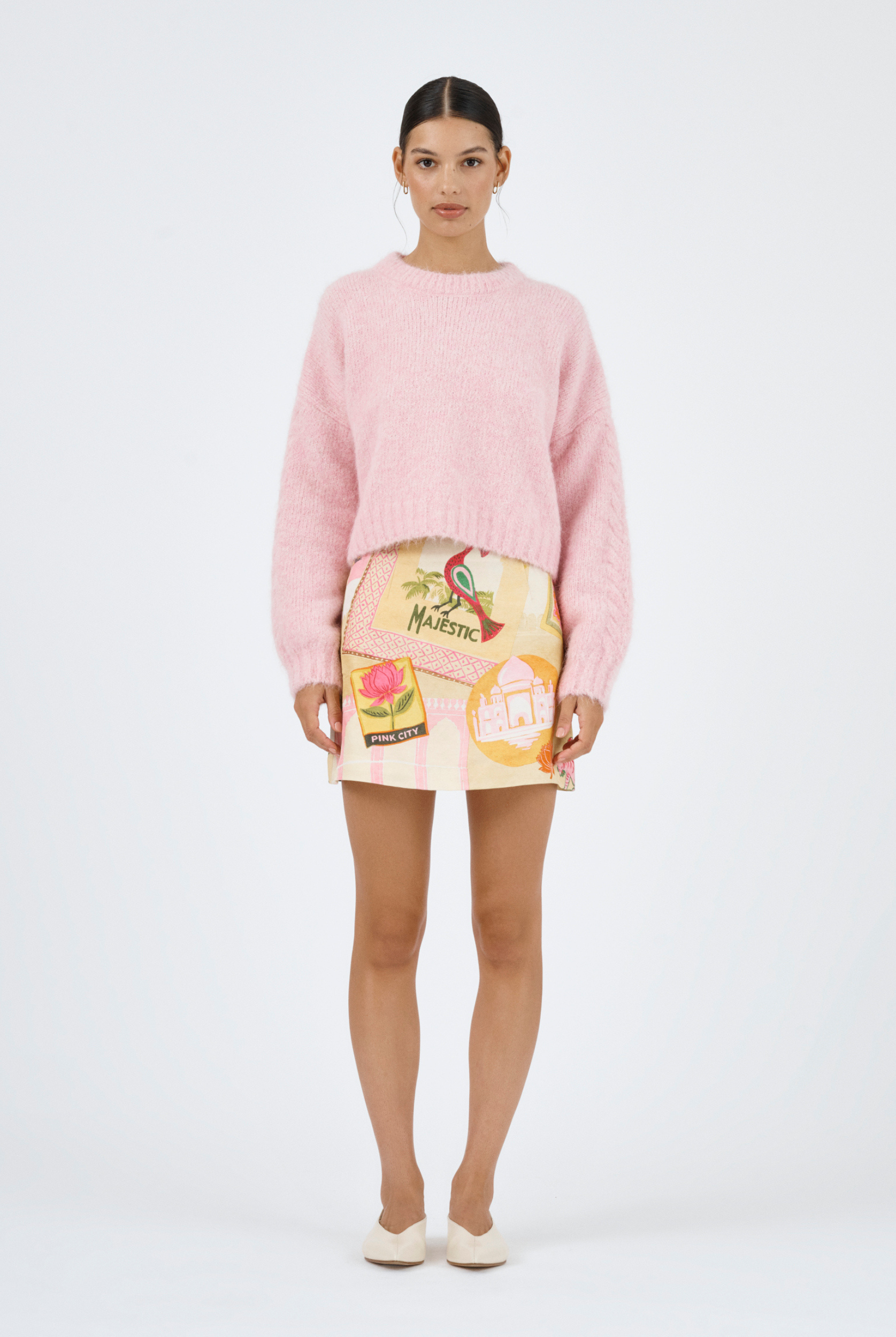 Roame Marcy Mini Skirt in Pink City Print