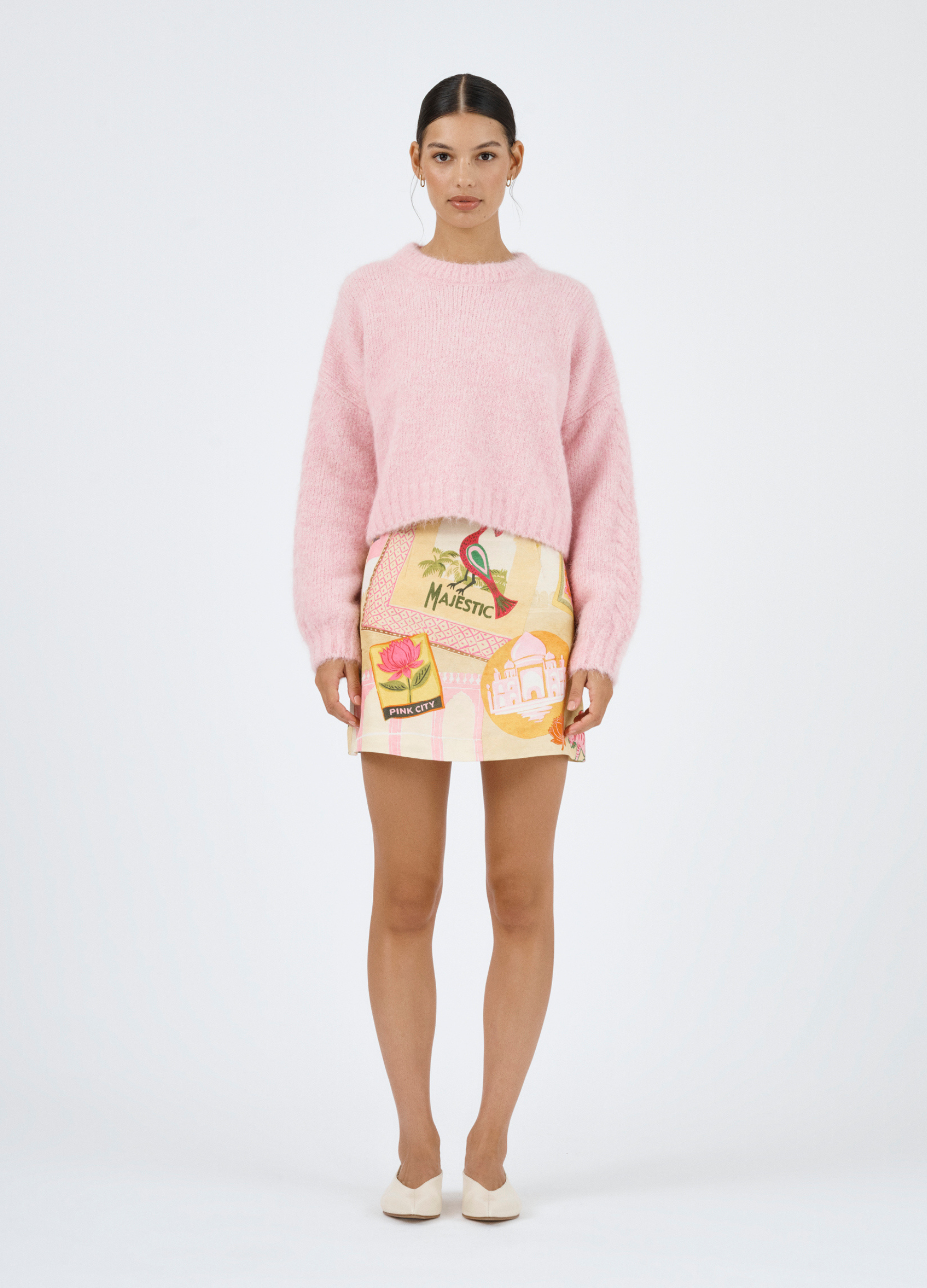 Roame Marcy Mini Skirt in Pink City Print