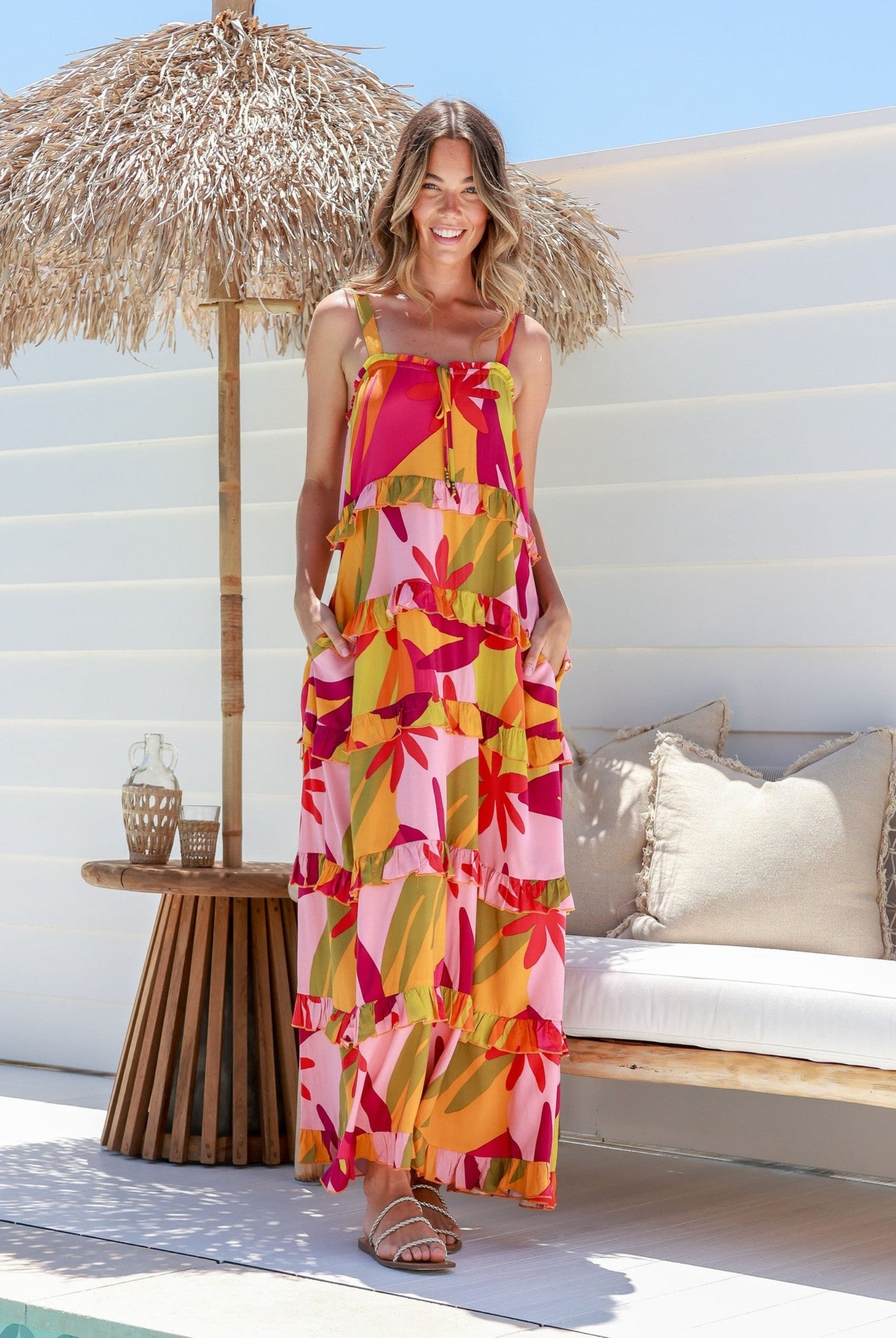 Coloured leaf print maxi dress from Label of Love