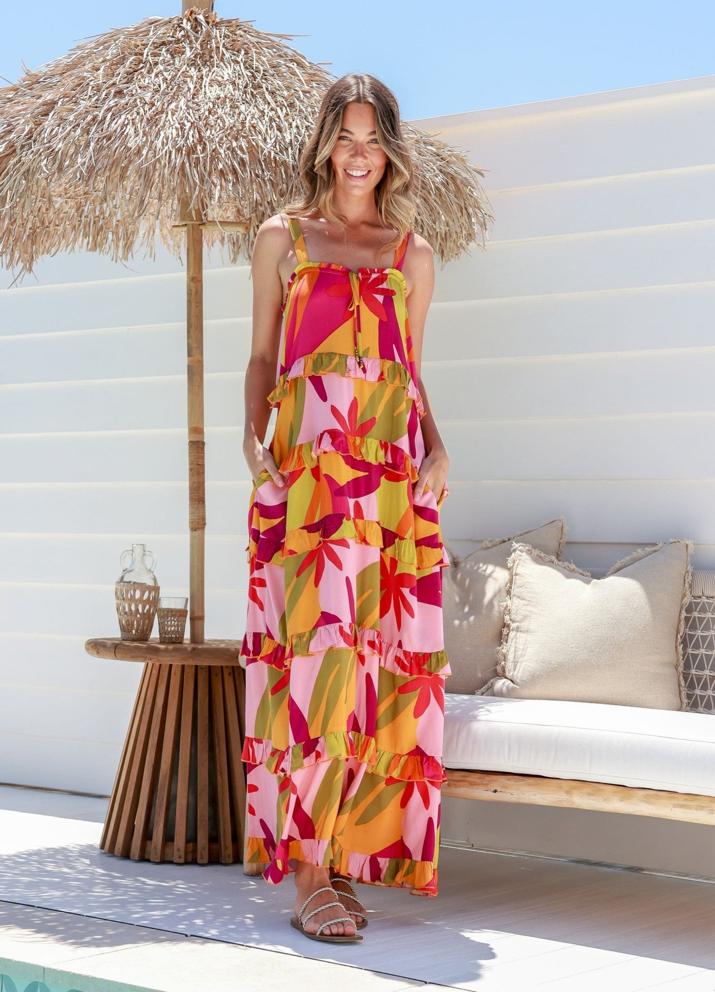 Coloured leaf print maxi dress from Label of Love