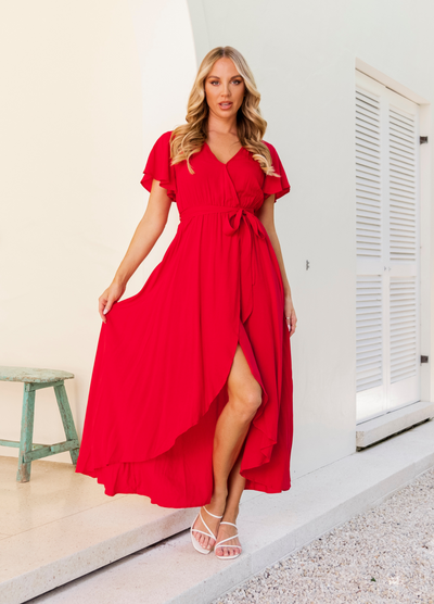 Ebby and I - Short Sleeve Annabella Wrap Dress - Red