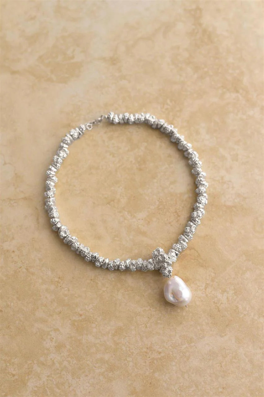 Silver Jewel Necklace with Pearl