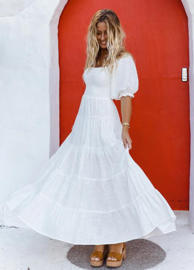 White Balloon Sleeve Maxi Dress from sustainable brand tropical dream