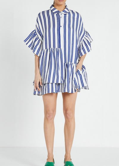 Bohemian Traders - Mid Sleeve Genoa Mini Shirt Dress - Royal Stripe