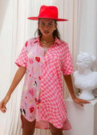 Palm Collective Spliced Shirt Dress in pink print