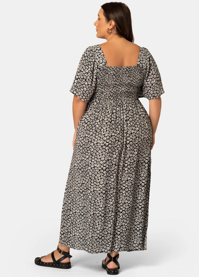 Indigo Tonic - Short Sleeve Run Off Maxi Dress - Black Floral