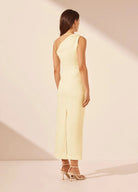 Gathered Dress in vanilla with one shoulder detail