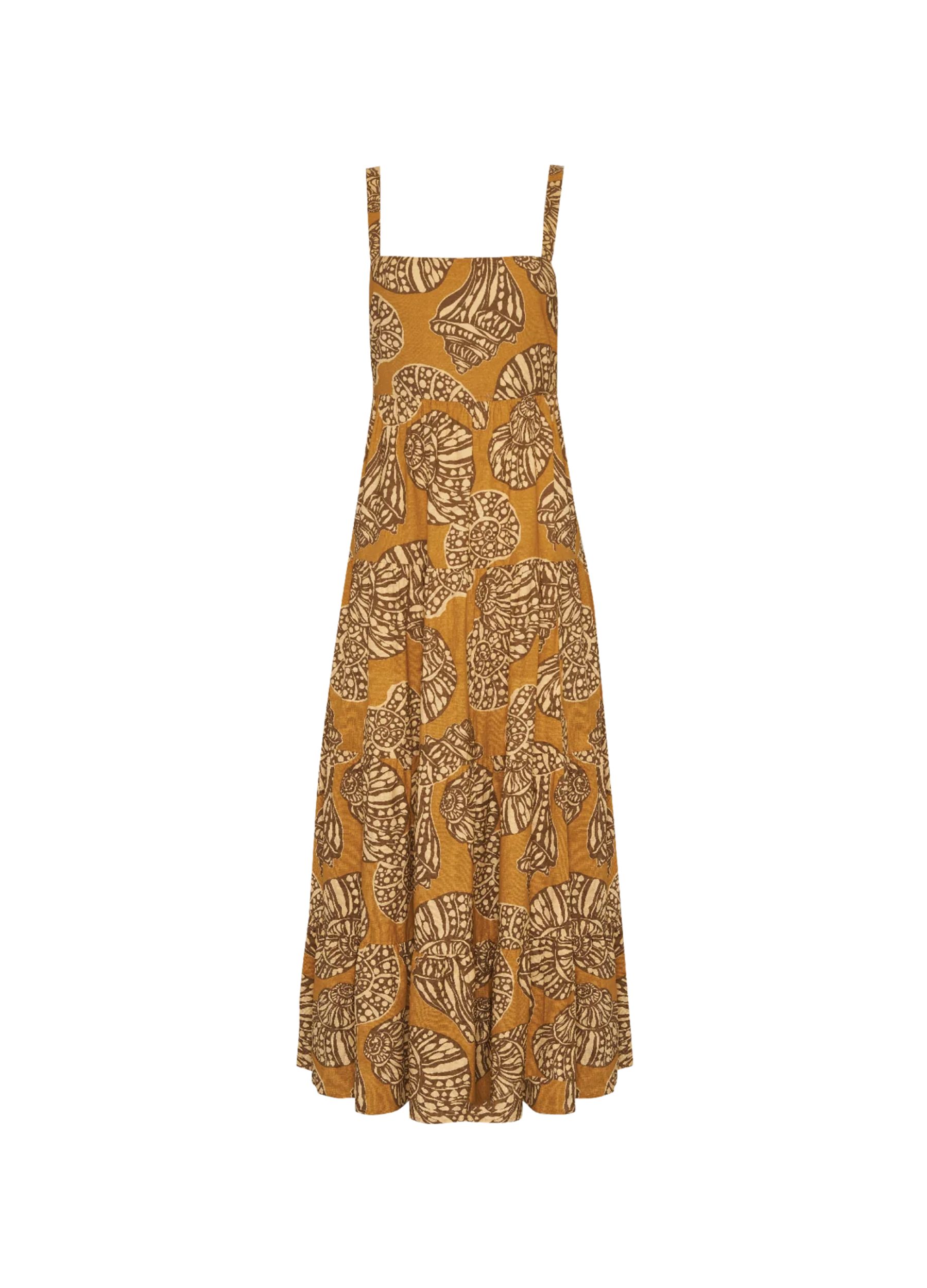 Seashell print strappy midi dress with cutout at back
