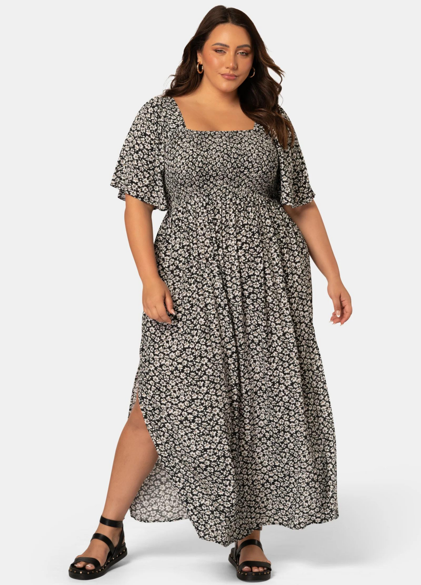 Indigo Tonic - Short Sleeve Run Off Maxi Dress - Black Floral
