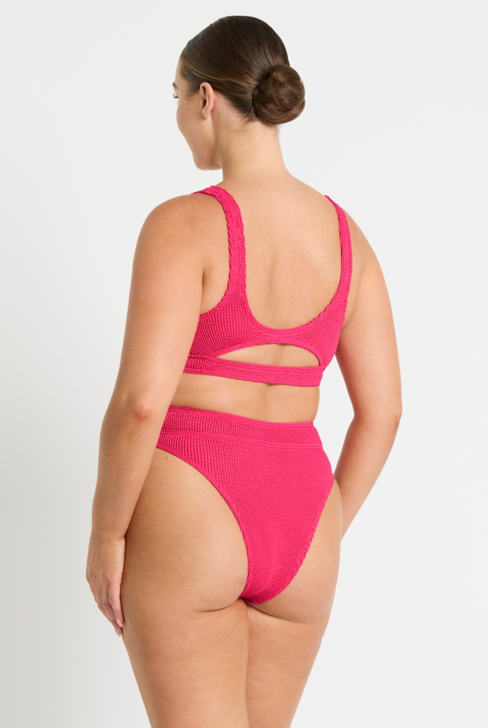 Sasha Crop Bikini Top in Raspberry pink crinkle from Bond Eye Australia
